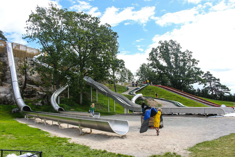 Snake Farm with tunnel slides and other playground slides
